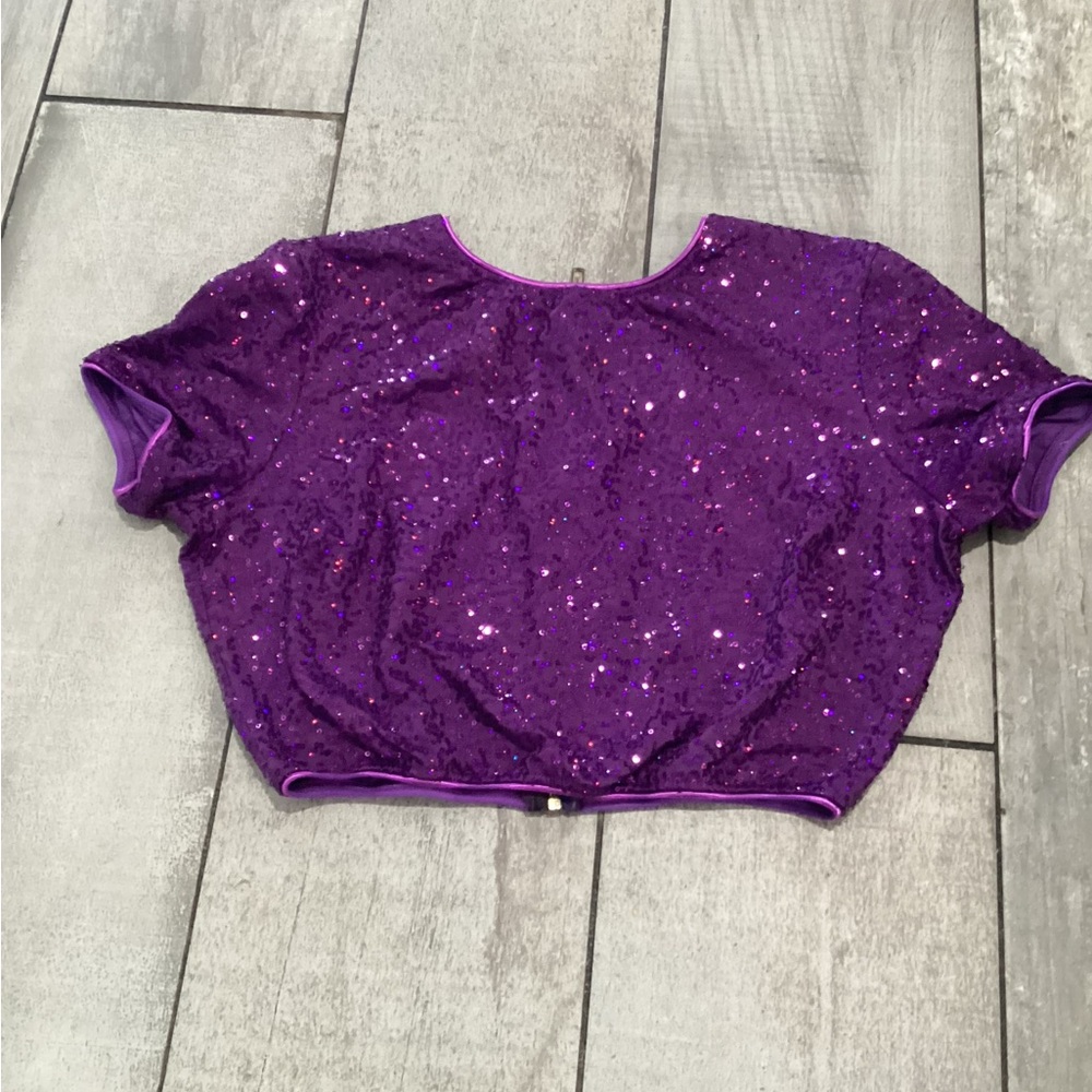 Sparkling Purple Sequin Kids Crop Top size large#38
